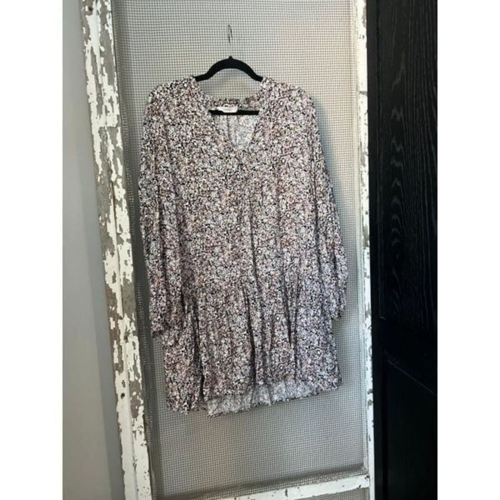 Lush tunic‎ dress black purple ditsy large